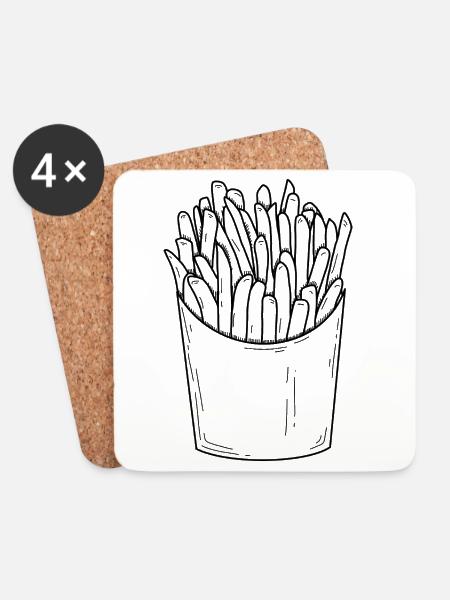 Pommes – Minimalistisches Fastfood Design - Untersetzer (4er-Set) - Weiß