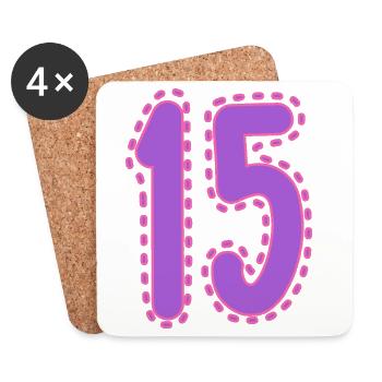 15. 15 ANS. 15e ANNIVERSAIRE. ANNIVERSAIRE 15 ANS. - Dessous de verre (lot de 4) - blanc - Devant