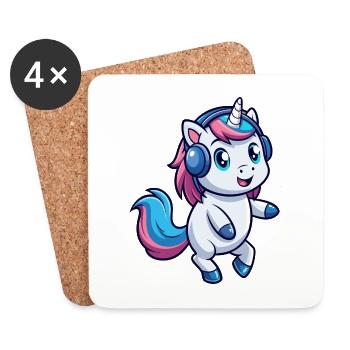 Licorne Funny Cartoon Character Casque Musique - Dessous de verre (lot de 4) - blanc - Devant