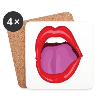 Roter Mund weit offen - Pop Art Lippen - Untersetzer (4er-Set) - Weiß - Vorne