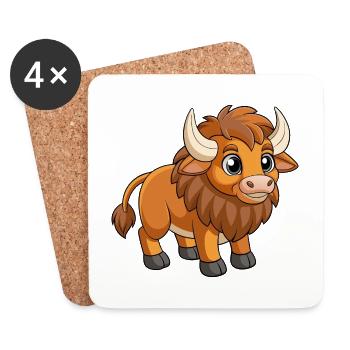 Bison Niedliche Maskottchen Zeichentrickfigur Kawaii - Untersetzer (4er-Set) - Weiß - Vorne