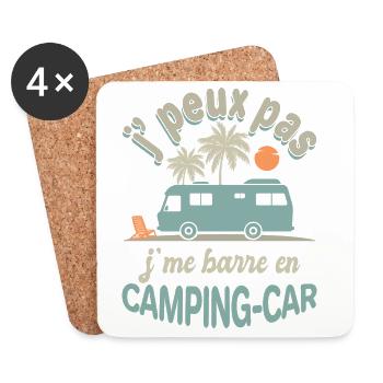 Camping-Car Je Me Barre Humour Voyage Liberté - Dessous de verre (lot de 4) - blanc - Devant