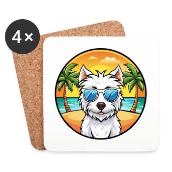 Westie Hunderasse Cartoon Sonnenbrille Strand - Untersetzer (4er-Set) - Weiß - Vorne
