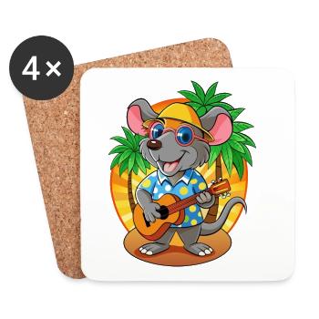 Drôle Rat Dessin Animé Plage D’été Lunettes De Soleil Guitare - Dessous de verre (lot de 4) - blanc - Devant