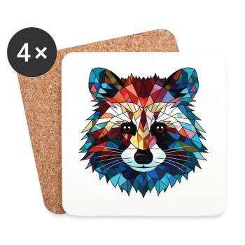 Waschbär bunte Aquarell Tier Illustration - Untersetzer (4er-Set) - Weiß - Vorne