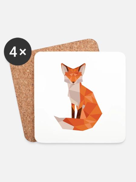 Low-Poly Fuchs Illustration Orange - Untersetzer (4er-Set) - Weiß