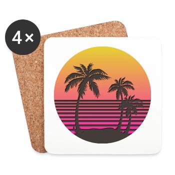 Synthwave Sun and Palms - Coasters (set of 4) - white - Front