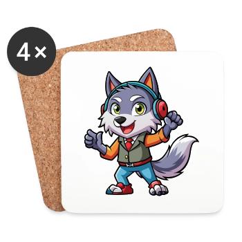 Wolf Lustige Zeichentrickfigur Kopfhörer Musik - Untersetzer (4er-Set) - Weiß - Vorne
