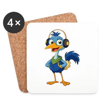 Emu Funny Cartoon Character Musique de casque - Dessous de verre (lot de 4) - blanc - Devant