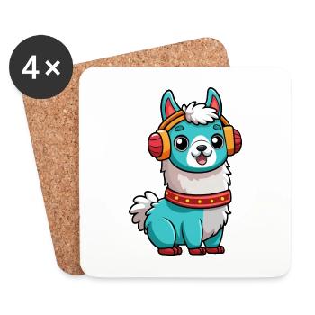 Lama Funny Cartoon Character Casquephone Musique - Dessous de verre (lot de 4) - blanc - Devant