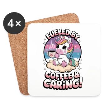 Angetrieben von Kaffee und Fürsorge! - Untersetzer (4er-Set) - Weiß - Vorne