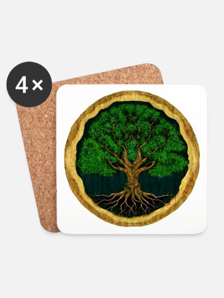 Baum des Lebens - digitale Zeichnung - Holzoptik - Untersetzer (4er-Set) - Weiß