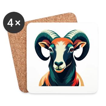 Ram Cartoon Figur Buntes Haustier Tier - Untersetzer (4er-Set) - Weiß - Vorne