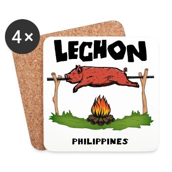 Lechon Philippines Cochon de lait Cebu Manille Cadeau - Dessous de verre (lot de 4) - blanc - Devant