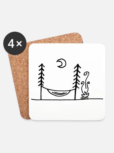 Hängematte, Lagerfeuer & Mondschein - Untersetzer (4er-Set) - Weiß