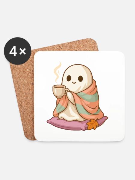 Süßes Cozy Geist Halloween Design - Untersetzer (4er-Set) - Weiß