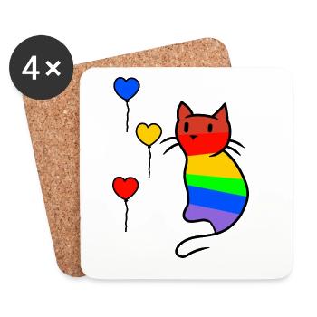Katze Katzen Kitten LGBT Regenbogenfahne Liebe - Untersetzer (4er-Set) - Weiß - Vorne