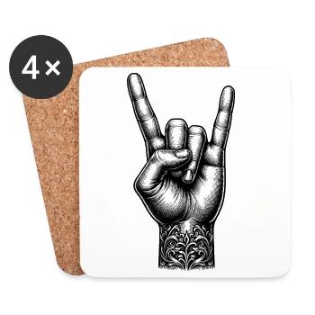 Rock on Hand with Devils Horns - Coasters (set of 4) - white - Front