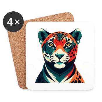Léopard Dessin animé Personnage Animal de compagnie coloré - Dessous de verre (lot de 4) - blanc - Devant
