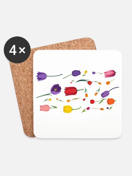 Flowers Spring Tulips - Coasters (set of 4) - white