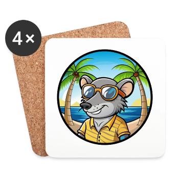 Rat Drôle Dessin Animé Plage D’été Lunettes De Soleil Autocollant - Dessous de verre (lot de 4) - blanc - Devant