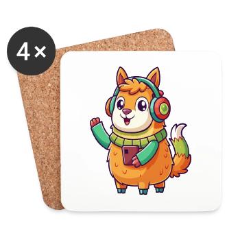 Lama Funny Cartoon Character Casquephone Musique - Dessous de verre (lot de 4) - blanc - Devant