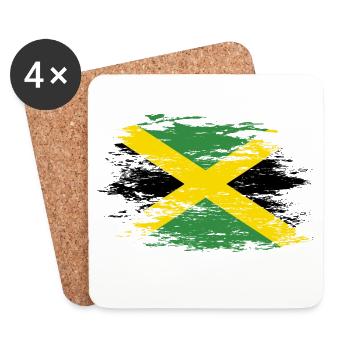 Drapeau de la Jamaïque utilisé - Dessous de verre (lot de 4) - blanc - Devant