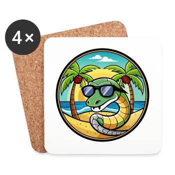 Schlange Lustige Cartoon Sommer Strand Sonnenbrille Cool - Untersetzer (4er-Set) - Weiß - Vorne