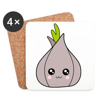 Kawaii Oignon Ail Kawaii Légumes Kawaii Fruits Kawaii - Dessous de verre (lot de 4) - blanc - Devant