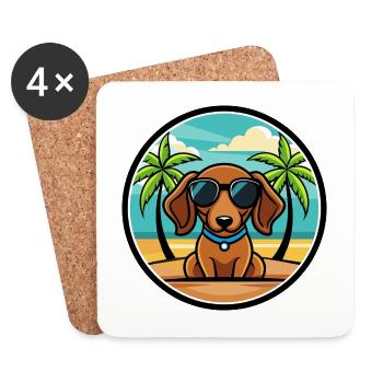 Miniatur Dackel Hund Rasse Cartoon Sonnenbrille - Untersetzer (4er-Set) - Weiß - Vorne