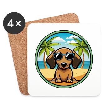 Miniatur Dackel Hund Rasse Cartoon Sonnenbrille - Untersetzer (4er-Set) - Weiß - Vorne