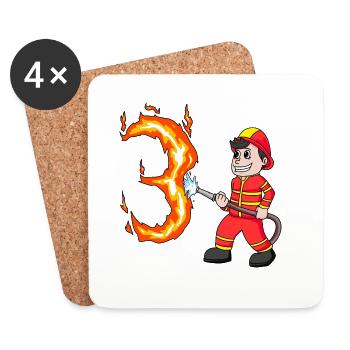 3. Geburtstag 3 Jahre Feuerwehr Geschenk - Untersetzer (4er-Set) - Weiß - Vorne
