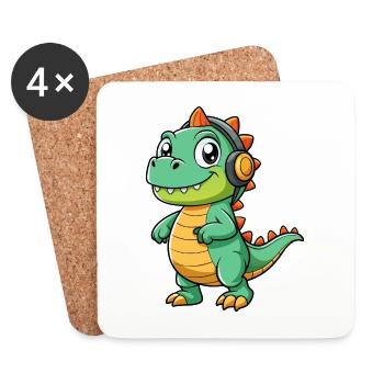 Dinosaurier Lustige Cartoon Figur Kopfhörer Musik - Untersetzer (4er-Set) - Weiß - Vorne