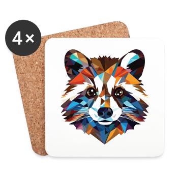 Waschbär bunte Aquarell Tier Illustration - Untersetzer (4er-Set) - Weiß - Vorne