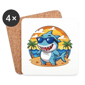 Shark Funny Cartoon Summer Beach Sunglasses - Coasters (set of 4) - white - Front