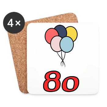 80. 80 ANS. 80e ANNIVERSAIRE. ANNIVERSAIRE 80 ANS. - Dessous de verre (lot de 4) - blanc - Devant