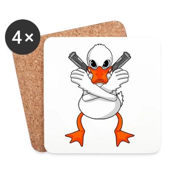 Ente mit Pistole - Untersetzer (4er-Set) - Weiß - Vorne