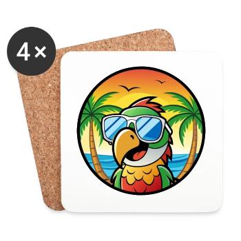 Perroquet Drôle Dessin Animé Plage Été Lunettes De Soleil Cool - Dessous de verre (lot de 4) - blanc - Devant