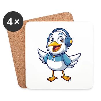 Mouette Funny Cartoon Character Musique de casque - Dessous de verre (lot de 4) - blanc - Devant
