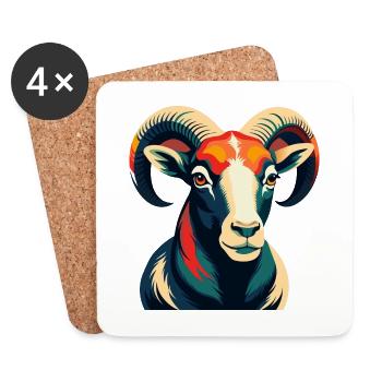 Ram Cartoon Figur Buntes Haustier Tier - Untersetzer (4er-Set) - Weiß - Vorne