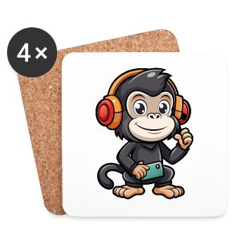 Schimpanse Lustige Cartoon Figur Kopfhörer Musik - Untersetzer (4er-Set) - Weiß - Vorne