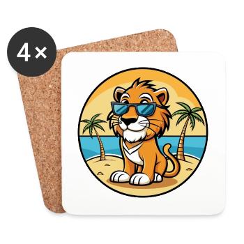 Liger Hybrid Löwe Tiger Katzenrasse Cartoon Strand - Untersetzer (4er-Set) - Weiß - Vorne