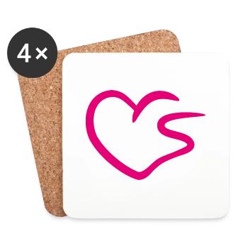 Coeur lettre S lettre initiale rose - Dessous de verre (lot de 4) - blanc - Devant