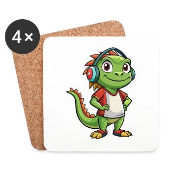 Iguane Funny Cartoon Character Musique de casque - Dessous de verre (lot de 4) - blanc - Devant