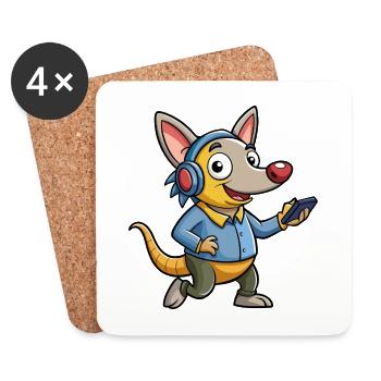 Aardvark Funny Cartoon Character Headphone Music - Coasters (set of 4) - white - Front
