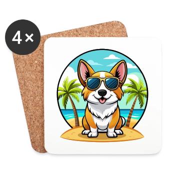 Strickjacke Welsh Corgi Hund Rasse Cartoon Sonnenbrille - Untersetzer (4er-Set) - Weiß - Vorne