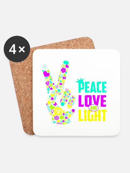 Peace Love Light Handzeichen Friedenssymbol Neon - Untersetzer (4er-Set) - Weiß