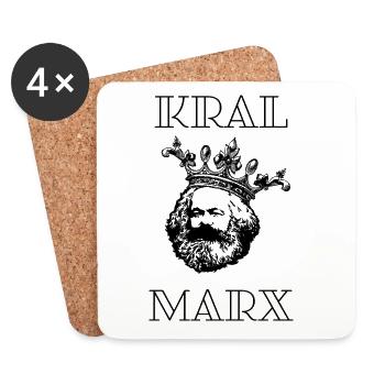 Karl Marx - KRAL Marx mit Krone - Untersetzer (4er-Set) - Weiß - Vorne