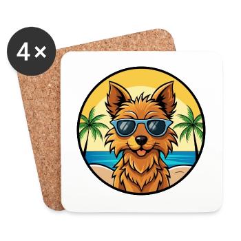 Australian Terrier Dog Breed Cartoon Sunglasses - Coasters (set of 4) - white - Front