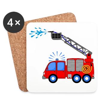 Camion de pompiers avec échelle et eau enfants - Dessous de verre (lot de 4) - blanc - Devant